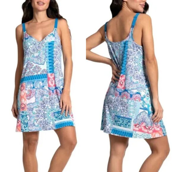 Linea Donatella Printed Sleeveless Chemise Blue BOHO Print NWT - Picture 1 of 10